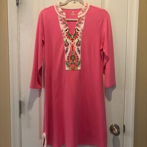 Spartina 449 Pink, White, Floral 3/4 Sleeve V-Neck Dress